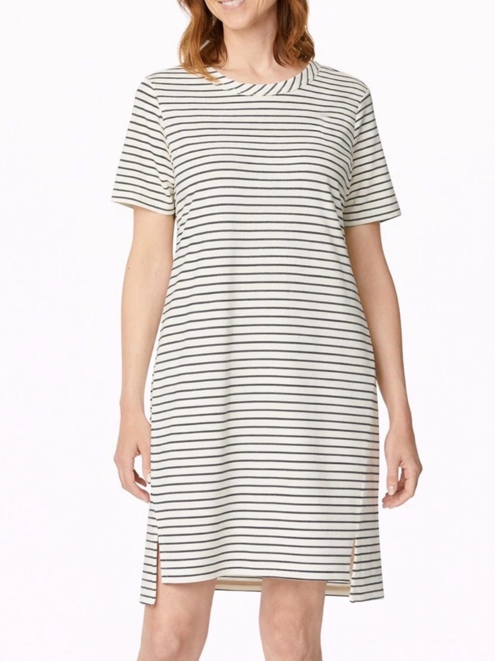 Buffalo David Bitton Cream and Black Striped T-Shirt Dress